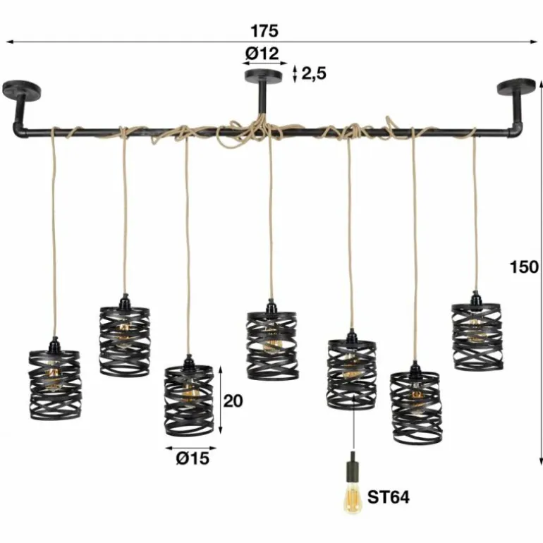 Suspension MARGETTE Noir, 7 lumières