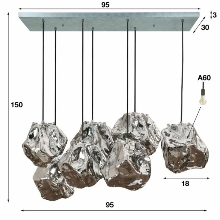 Suspension Marore Argent Oxydé, 7 lumières