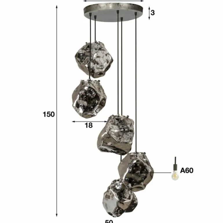 Suspension Marore Argent Oxydé, 5 lumières