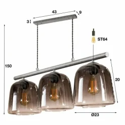 Suspension Mellomjord Argent Oxydé, 3 lumières