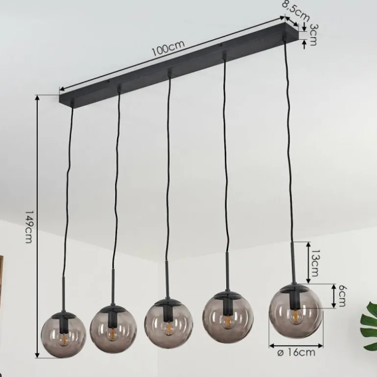 Suspension Mesas Noir, 5 lumières