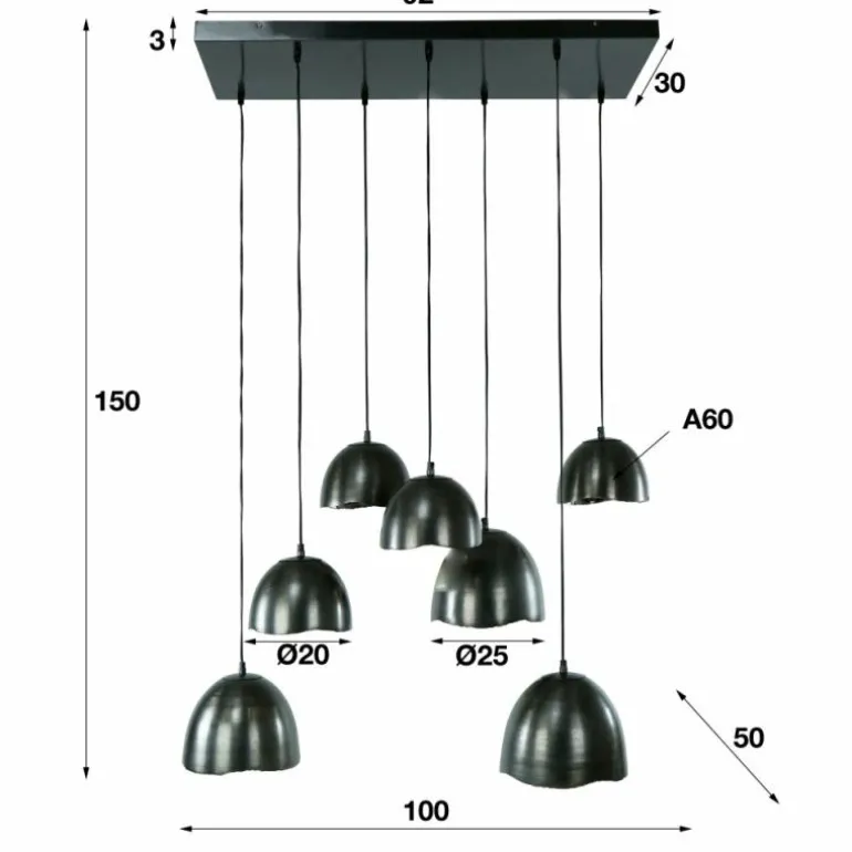Suspension Mirror Nickel mat, Noir, 7 lumières