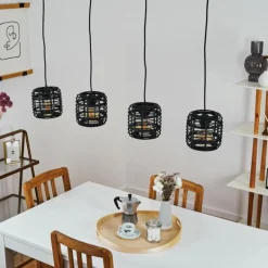 Suspension Mongolei Noir, 4 lumières