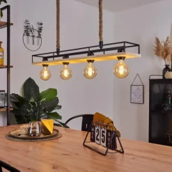 Suspension Nubani Écru, Noir, 4 lumières