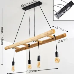 Suspension Palmetto Bois clair, Noir, 4 lumières