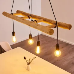 Suspension Palmetto Bois clair, Noir, 4 lumières