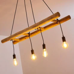 Suspension Palmetto Bois clair, Noir, 4 lumières