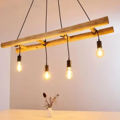 Suspension Palmetto Bois clair, Noir, 4 lumières