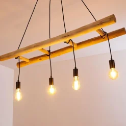 Suspension Palmetto Bois clair, Noir, 4 lumières