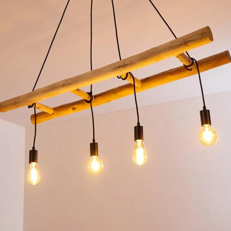 Suspension Palmetto Bois clair, Noir, 4 lumières