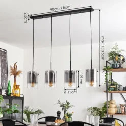 Suspension Parane Clair, Fumé, 4 lumières