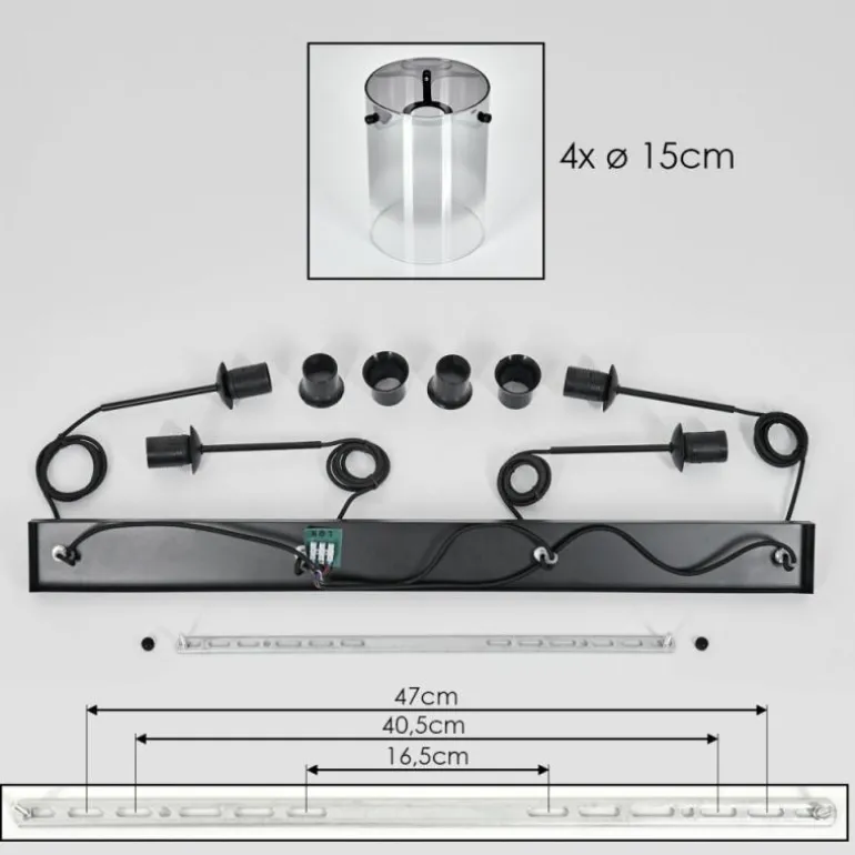 Suspension Parane Clair, Fumé, 4 lumières