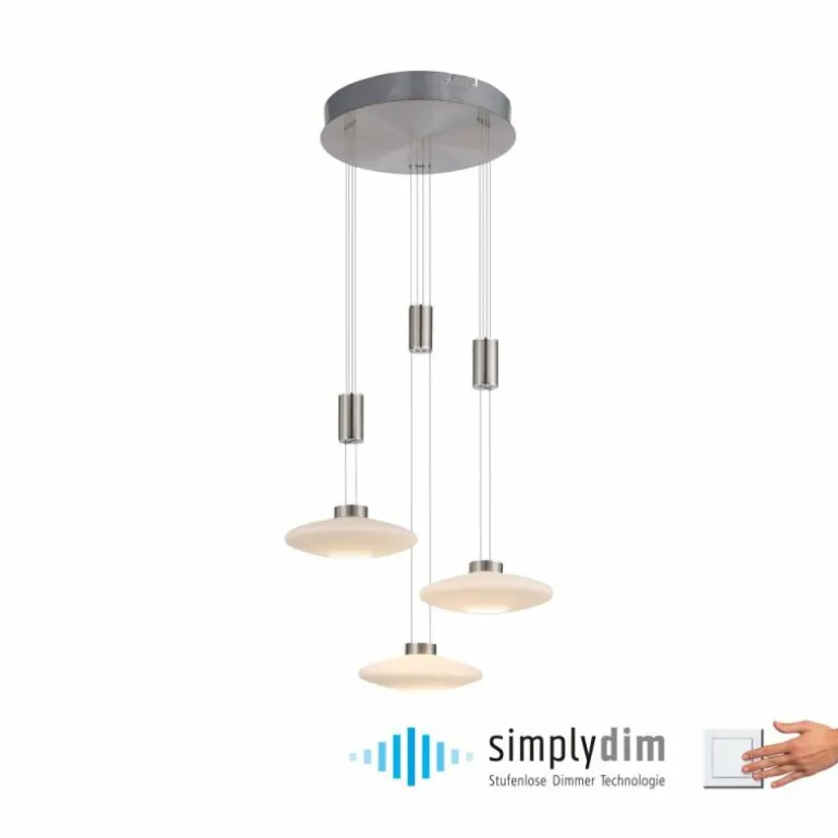 Suspension Paul Neuhaus LAUTADA LED Acier brossé, 3 lumières