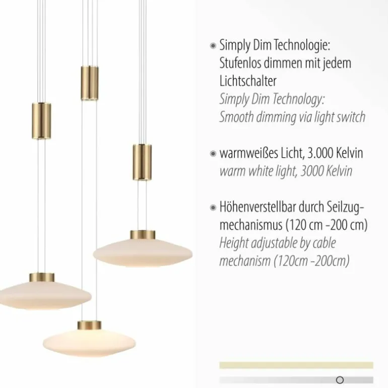 Suspension Paul Neuhaus LAUTADA LED Laiton, 3 lumières