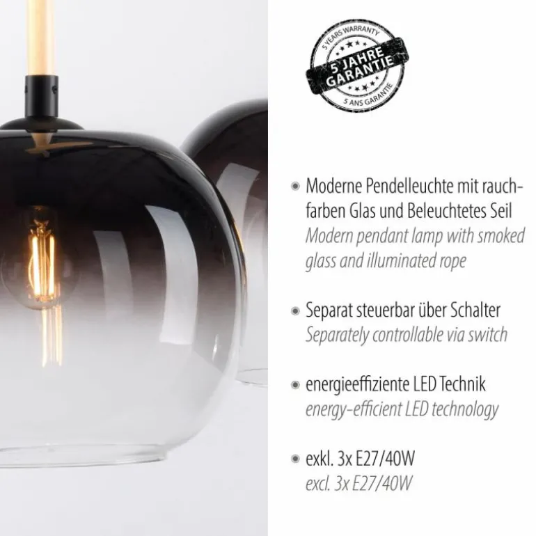 Suspension Paul Neuhaus LUMA Noir, 3 lumières