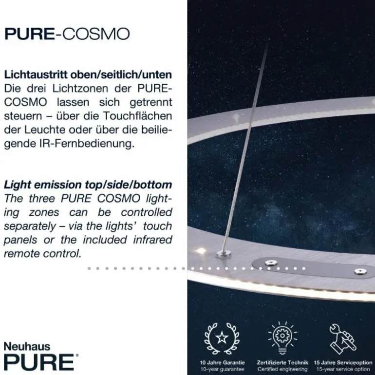 Suspension Paul Neuhaus PURE-COSMO LED Aluminium, 17 lumières, Télécommandes