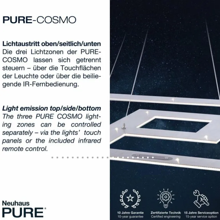 Suspension Paul Neuhaus PURE-COSMO LED Aluminium, 44 lumières, Télécommandes