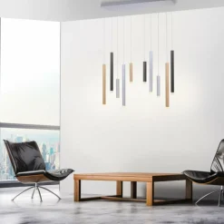 Suspension Paul Neuhaus PURE-GEMIN LED Aluminium, Noir, 10 lumières