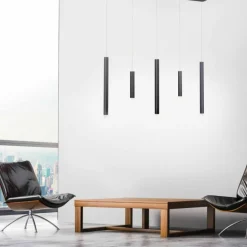 Suspension Paul Neuhaus PURE-GEMIN LED Aluminium, Noir, 5 lumières