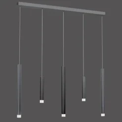 Suspension Paul Neuhaus PURE-GEMIN LED Aluminium, Noir, 5 lumières