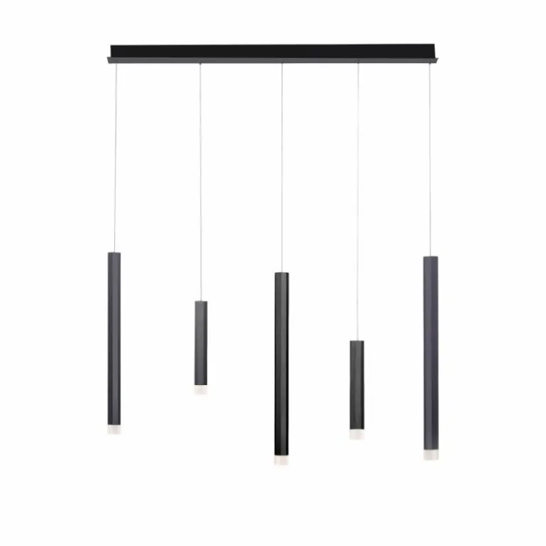 Suspension Paul Neuhaus PURE-GEMIN LED Aluminium, Noir, 5 lumières