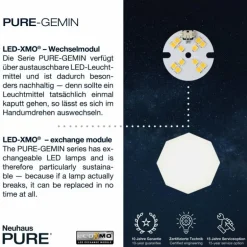 Suspension Paul Neuhaus PURE-GEMIN LED Aluminium, Noir, 5 lumières