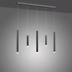 Suspension Paul Neuhaus PURE-GEMIN LED Aluminium, Noir, 5 lumières