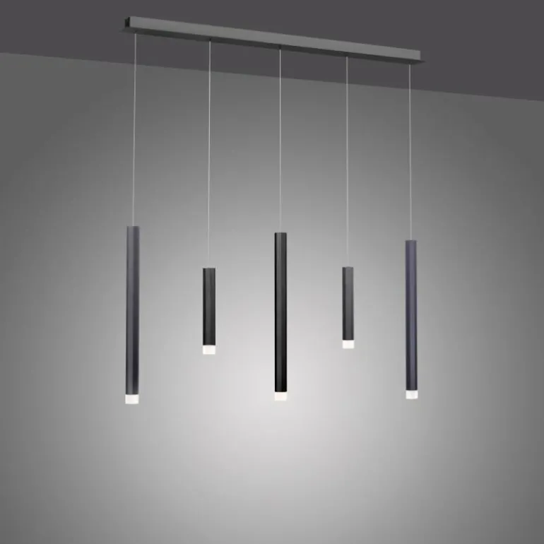 Suspension Paul Neuhaus PURE-GEMIN LED Aluminium, Noir, 5 lumières