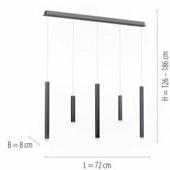 Suspension Paul Neuhaus PURE-GEMIN LED Aluminium, Noir, 5 lumières