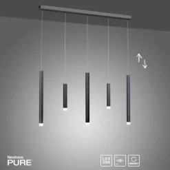 Suspension Paul Neuhaus PURE-GEMIN LED Aluminium, Noir, 5 lumières