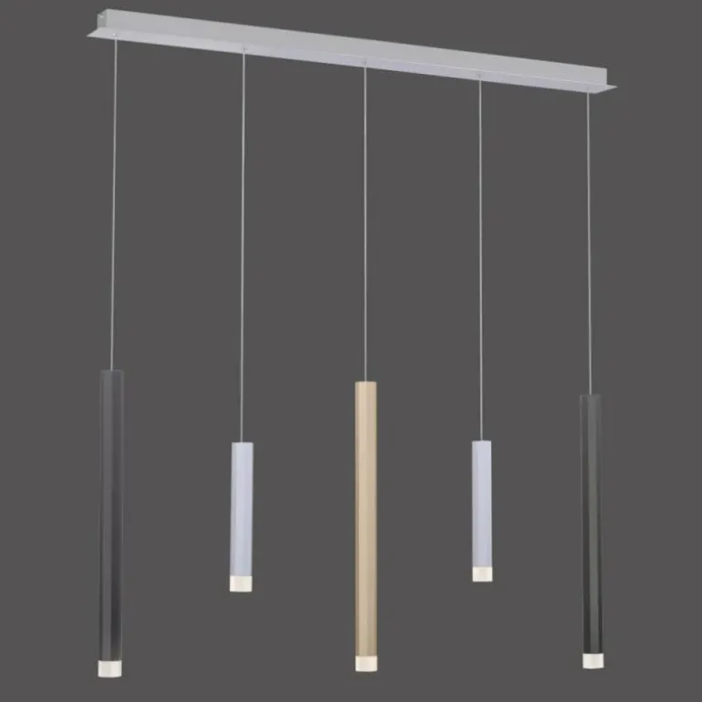 Suspension Paul Neuhaus PURE-GEMIN LED Aluminium, Laiton, Noir, 5 lumières