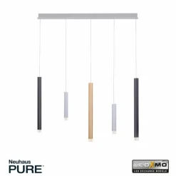 Suspension Paul Neuhaus PURE-GEMIN LED Aluminium, Laiton, Noir, 5 lumières