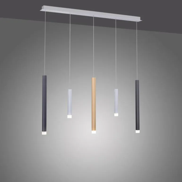 Suspension Paul Neuhaus PURE-GEMIN LED Aluminium, Laiton, Noir, 5 lumières