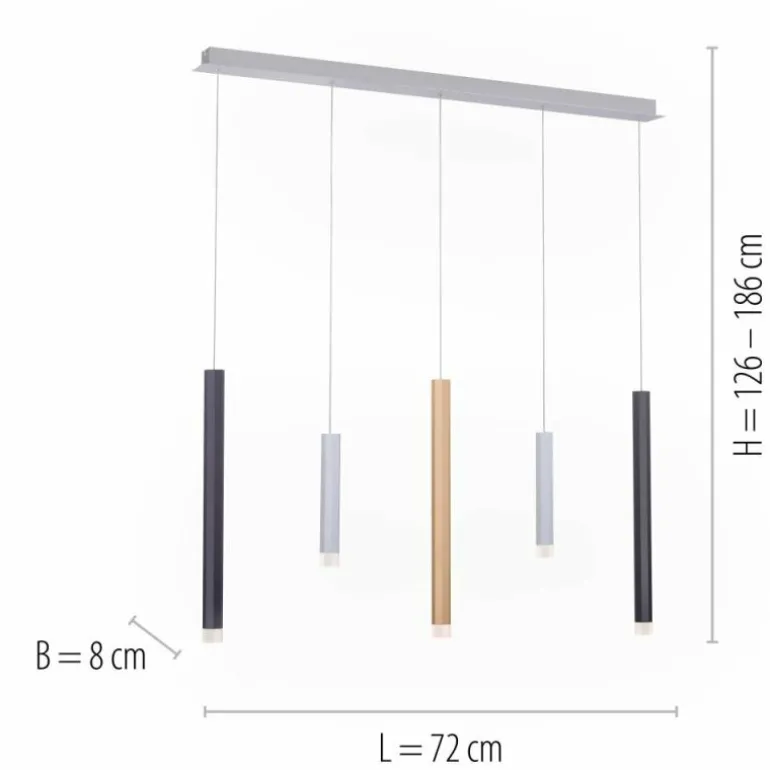 Suspension Paul Neuhaus PURE-GEMIN LED Aluminium, Laiton, Noir, 5 lumières