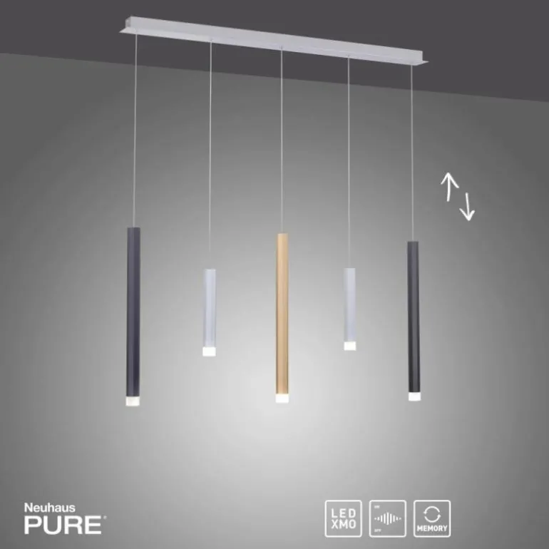 Suspension Paul Neuhaus PURE-GEMIN LED Aluminium, Laiton, Noir, 5 lumières