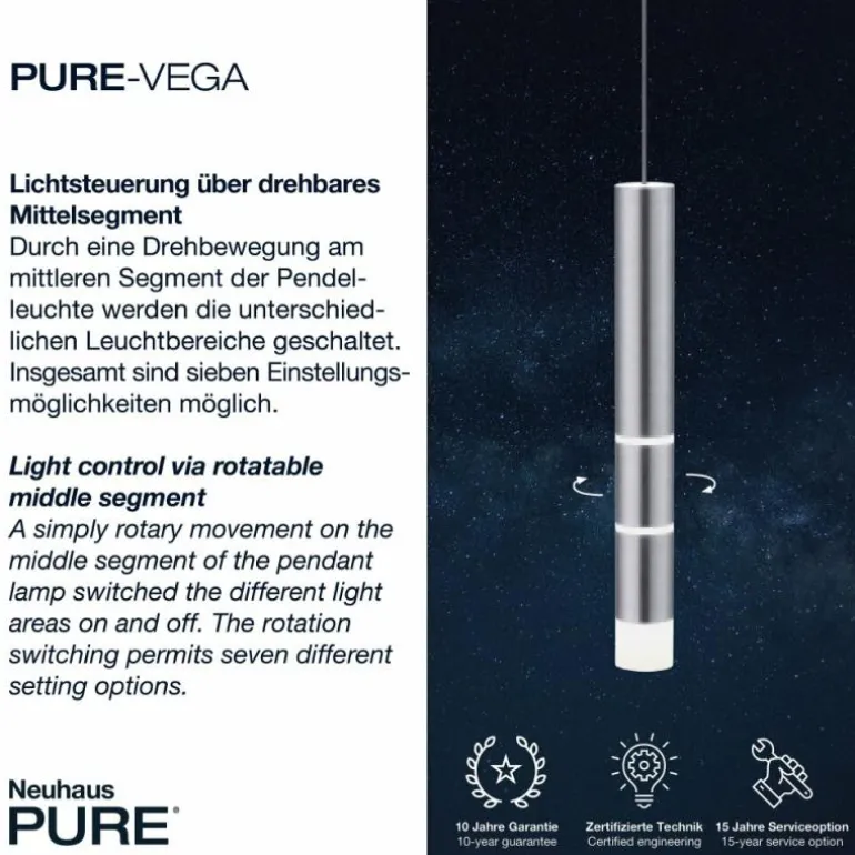 Suspension Paul Neuhaus PURE-VEGA LED Aluminium, 7 lumières