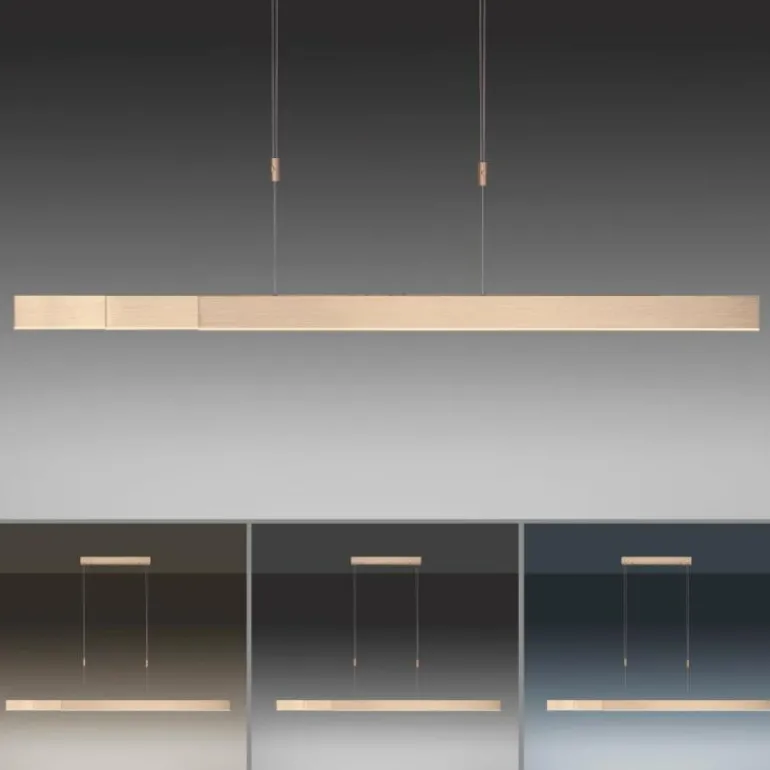 Suspension Paul Neuhaus PURE-MOTO LED Laiton, 3 lumières, Télécommandes