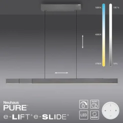 Suspension Paul Neuhaus PURE-MOTO-RISE LED Gris, 3 lumières, Télécommandes