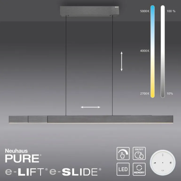 Suspension Paul Neuhaus PURE-MOTO-RISE LED Gris, 3 lumières, Télécommandes