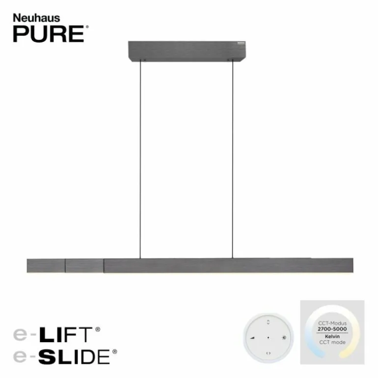 Suspension Paul Neuhaus PURE-MOTO-RISE LED Gris, 3 lumières, Télécommandes