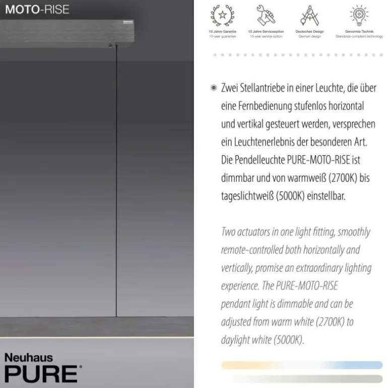 Suspension Paul Neuhaus PURE-MOTO-RISE LED Gris, 3 lumières, Télécommandes