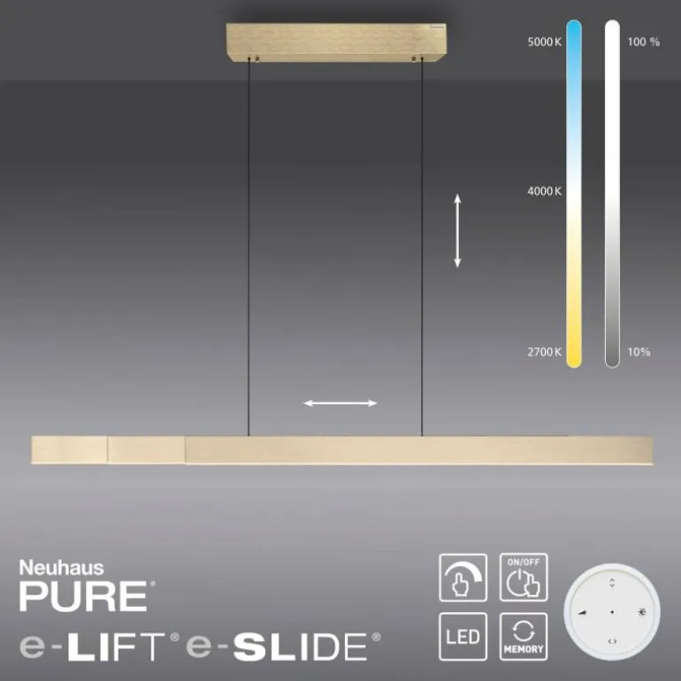 Suspension Paul Neuhaus PURE-MOTO-RISE LED Or, 3 lumières, Télécommandes