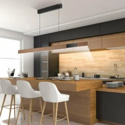 Suspension Paul Neuhaus PURE-MOTO-RISE LED Couleur bois, Noir, 3 lumières, Télécommandes