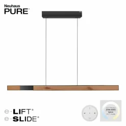 Suspension Paul Neuhaus PURE-MOTO-RISE LED Couleur bois, Noir, 3 lumières, Télécommandes
