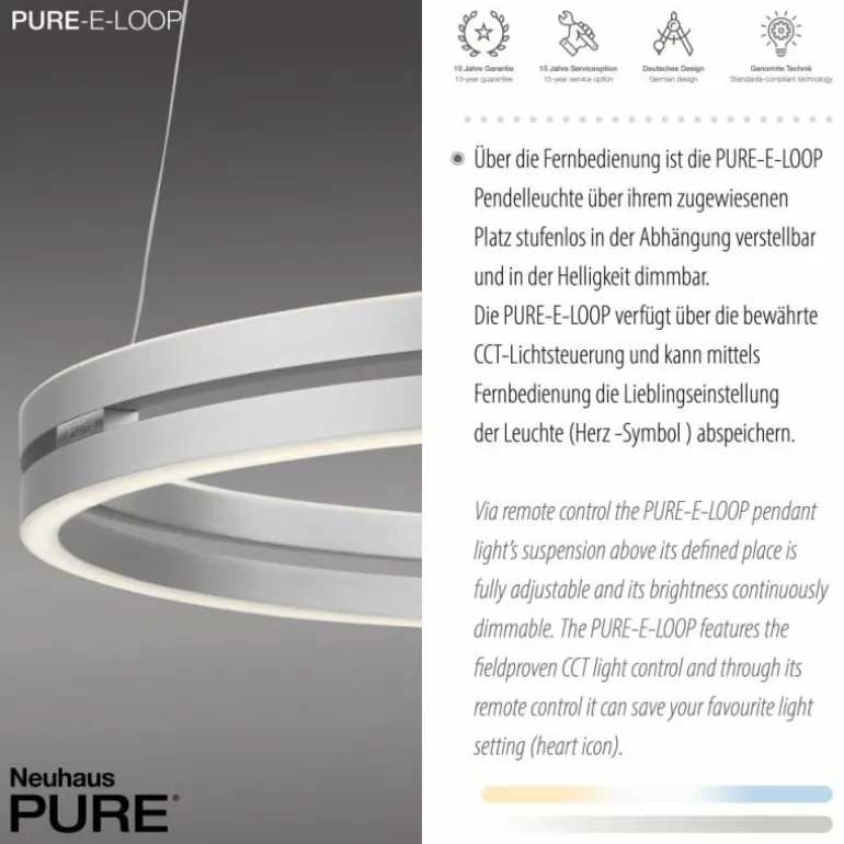 Suspension Paul Neuhaus PURE E-LOOP LED Argenté, 2 lumières, Télécommandes