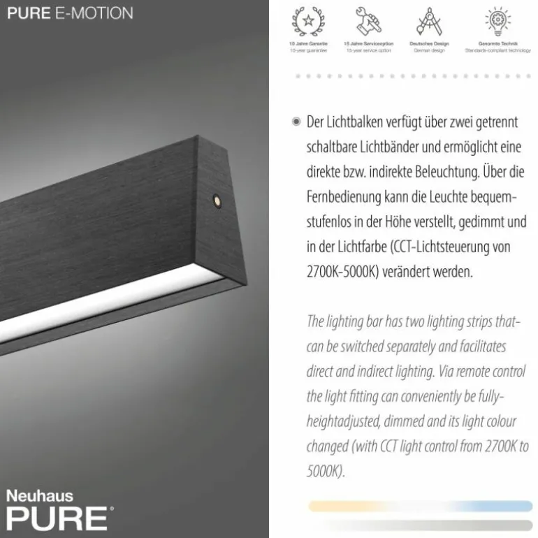 Suspension Paul Neuhaus PURE E-MOTION LED Gris, 1 lumière, Télécommandes