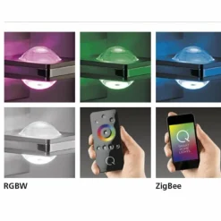 Suspension Paul Neuhaus Q-Fisheye LED Acier inoxydable, 8 lumières, Télécommandes, Changeur de couleurs