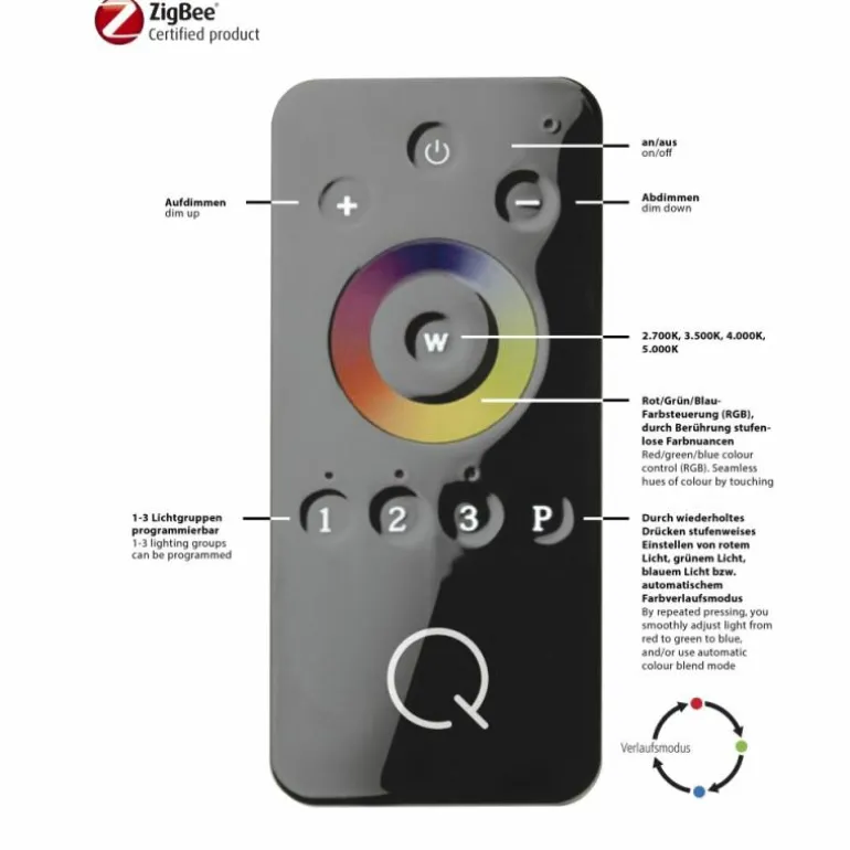 Suspension Paul Neuhaus Q-ADAM LED Acier inoxydable, 1 lumière, Télécommandes, Changeur de couleurs