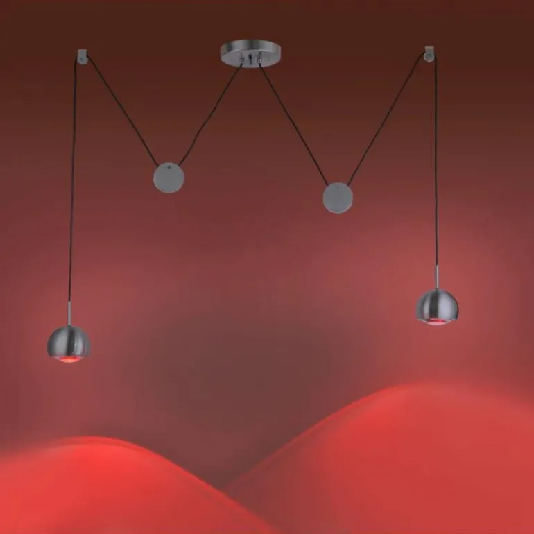 Suspension Paul Neuhaus Q-ADAM LED Acier inoxydable, 2 lumières, Télécommandes, Changeur de couleurs