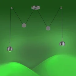 Suspension Paul Neuhaus Q-ADAM LED Acier inoxydable, 2 lumières, Télécommandes, Changeur de couleurs